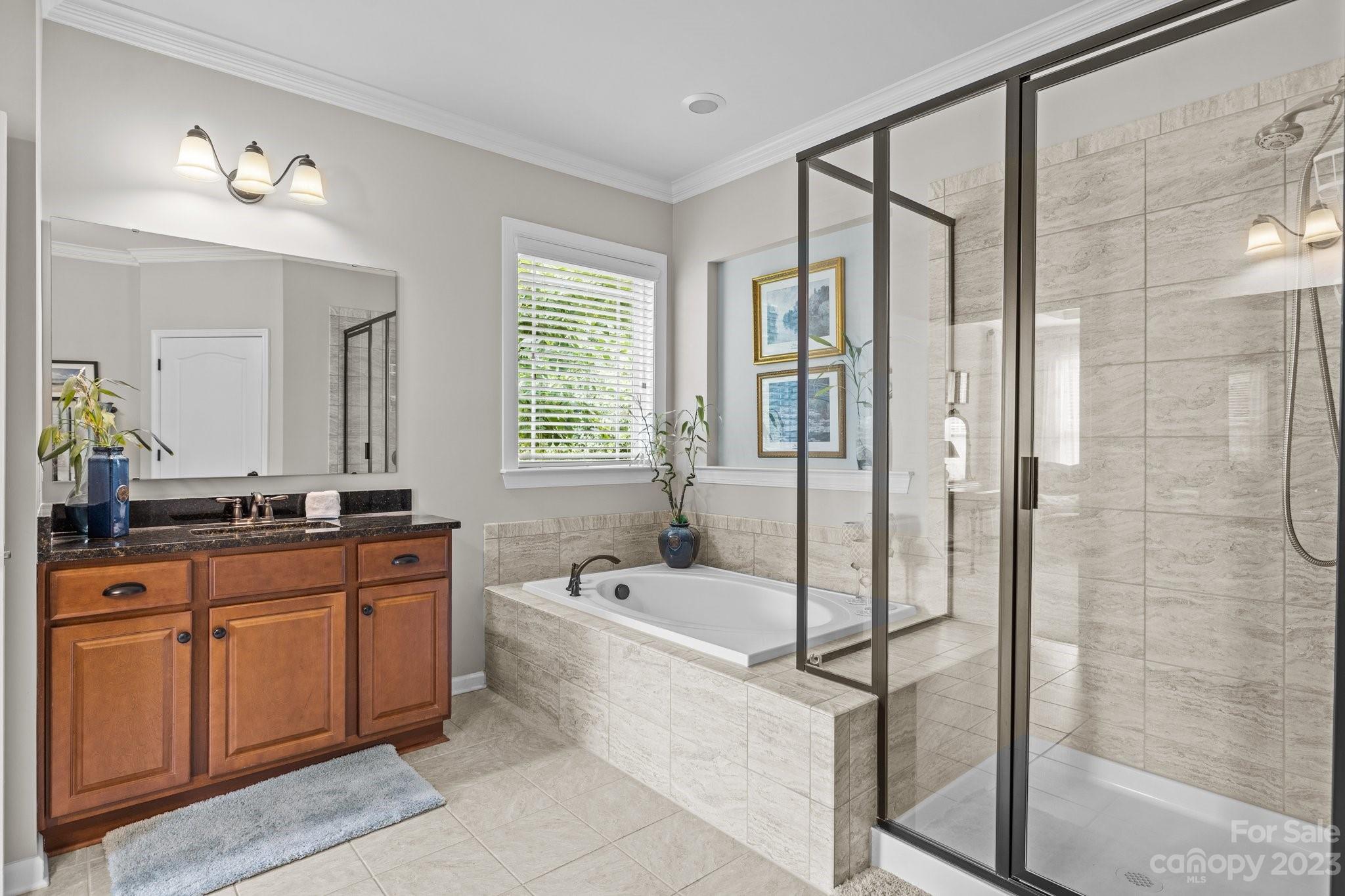 141 Hawks Creek Parkway Fort Mill, SC 29708 - Photo 21 of 44 a spacious bathroom with a tub shower and mirror