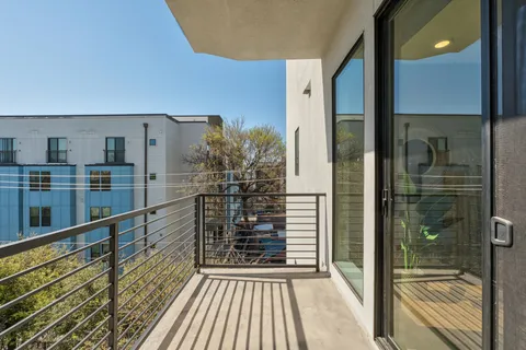 a view of a balcony from door