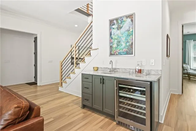 a view of a kitchen from a hallway