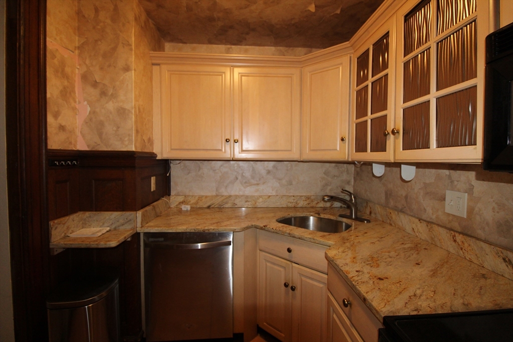 16 Balmoral Street, Unit 307 Andover, MA 01810 - Photo 5 of 10 a view of a sink and dishwasher with wooden cabinet