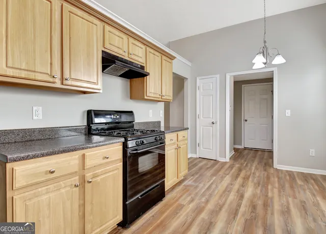 a kitchen with stainless steel appliances granite countertop a stove a sink and a refrigerator