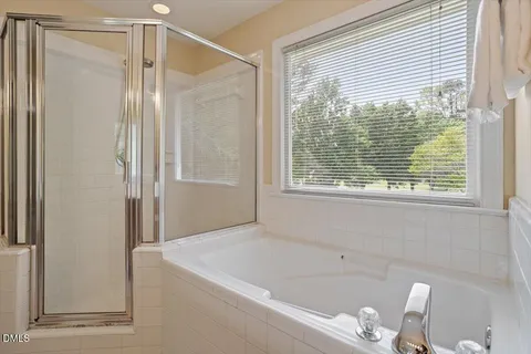 a bathroom with a bathtub and a shower