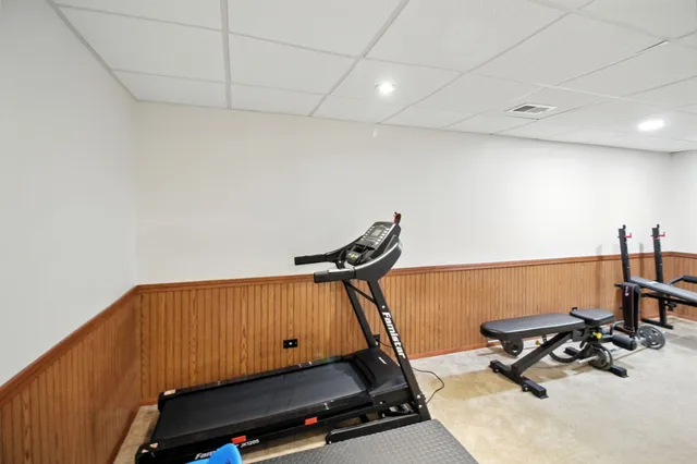 a room with gym equipment