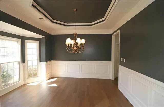 a view of a livingroom with a chandelier
