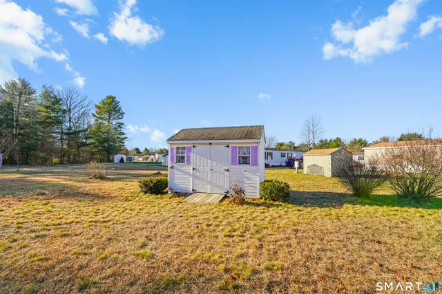 a view of a yard with tree s