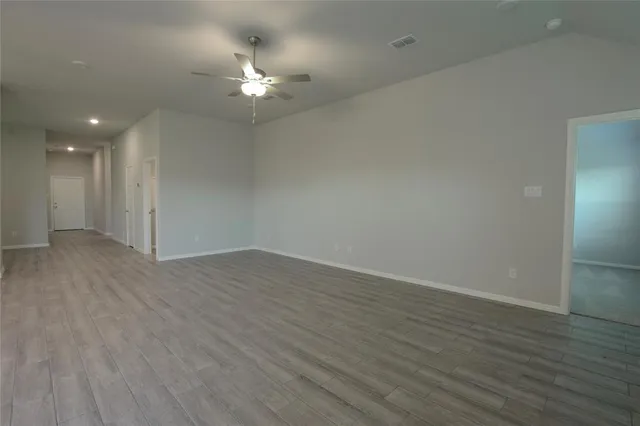 a view of a livingroom with a fan
