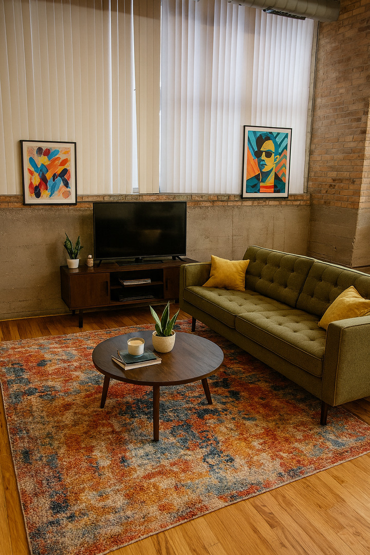 1500 West Monroe Street, Unit 113 Chicago, IL 60607 - Photo 7 of 15 a living room with furniture and a flat screen tv