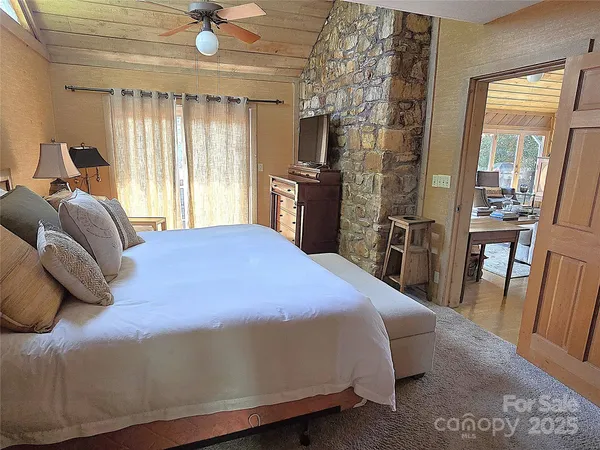 a garden view with a seating space