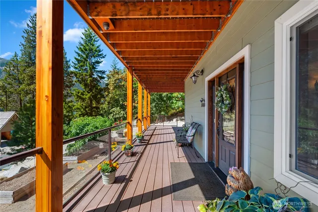 a view of balcony with a potted plant