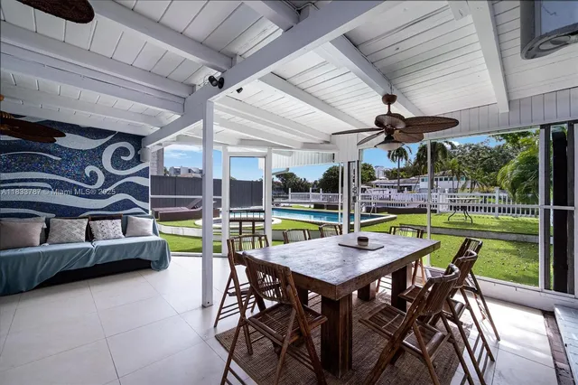 a view of a house with swimming pool and yard with furniture