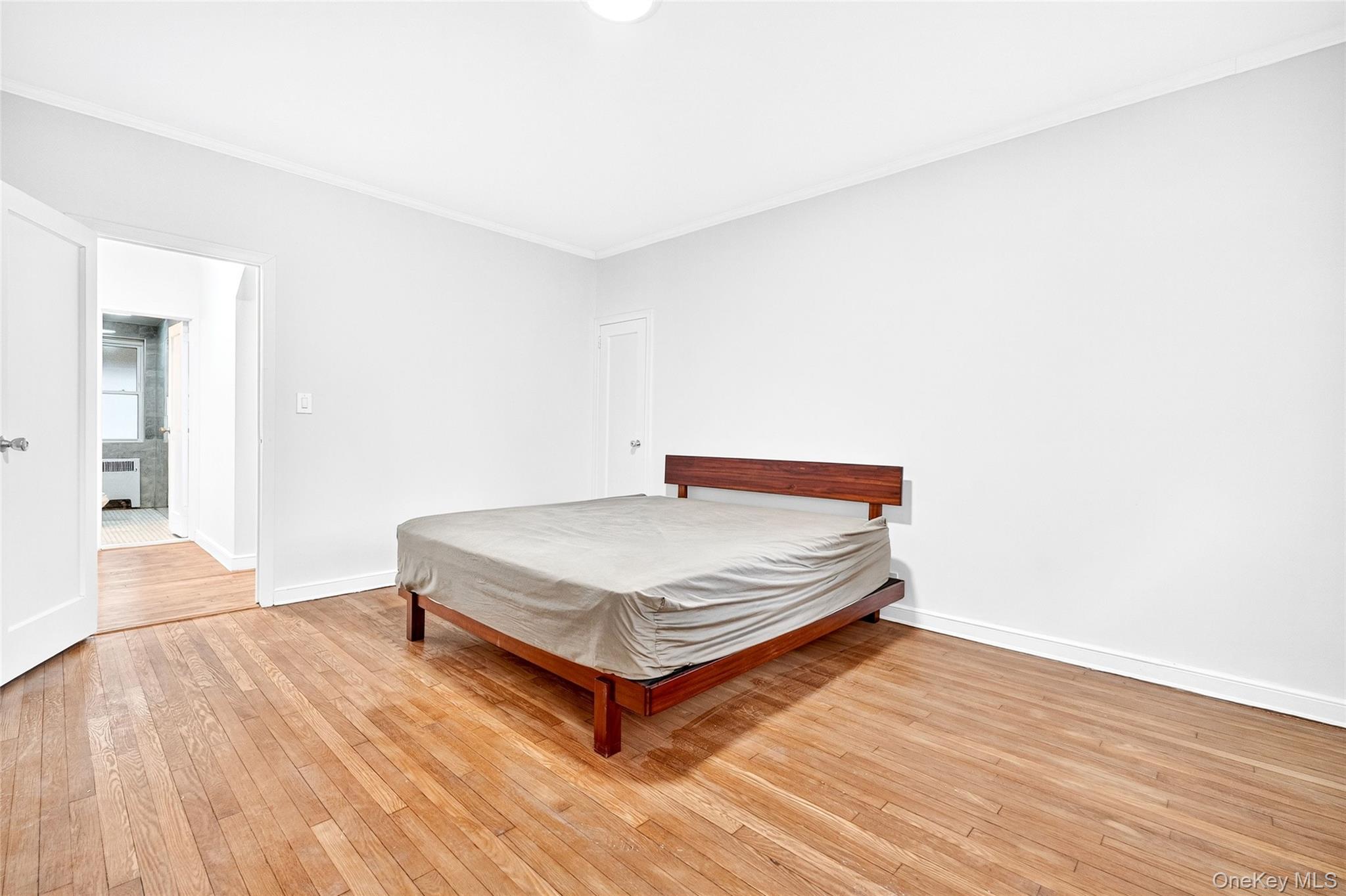 1458 Rowland Street Bronx, NY 10461 - Photo 35 of 49 Bedroom with light wood-type flooring, ornamental molding, and radiator heating unit