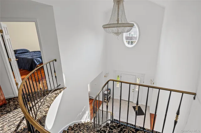 a view of a balcony with wooden floor