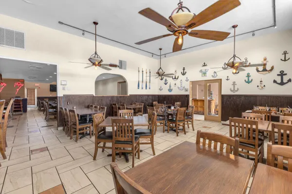 a view of a dining area with furniture