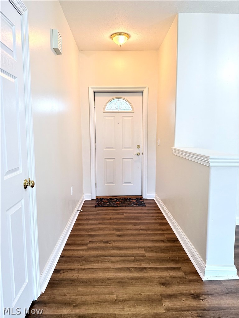 603 South Raccoon Road, Unit 1 Austintown, OH 44515 - Photo 3 of 22 Entryway featuring wood-finish flooring, white baseboards, and a paneled door with an arched decorative glass insert