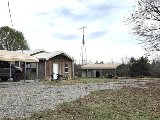 a view of a backyard with large tree