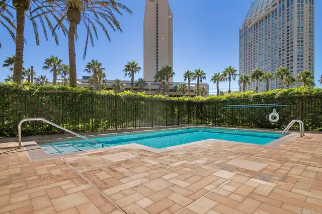 a view of a building with sitting area