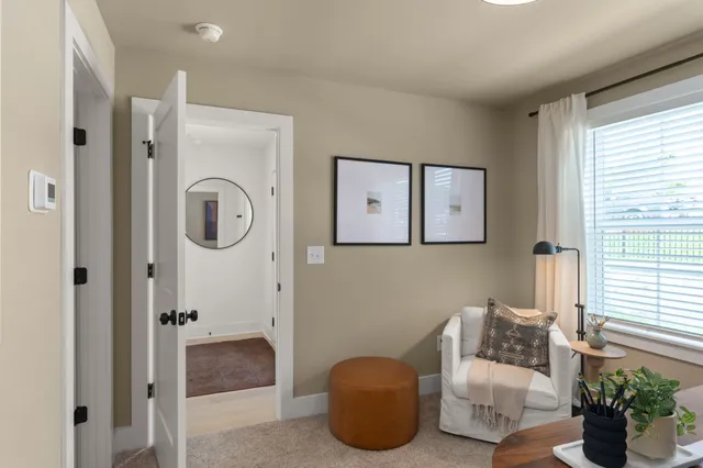 a living room with furniture flowerpot and window