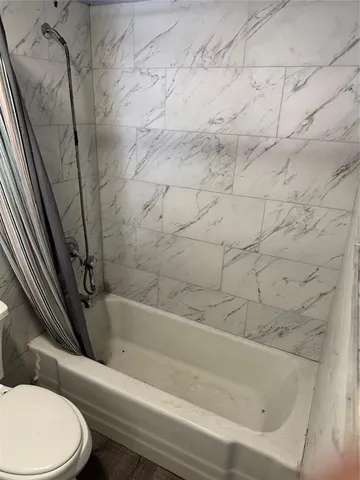 a bathroom with a toilet and a bathtub