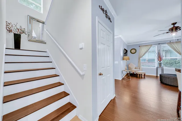 a view of front door with workspace