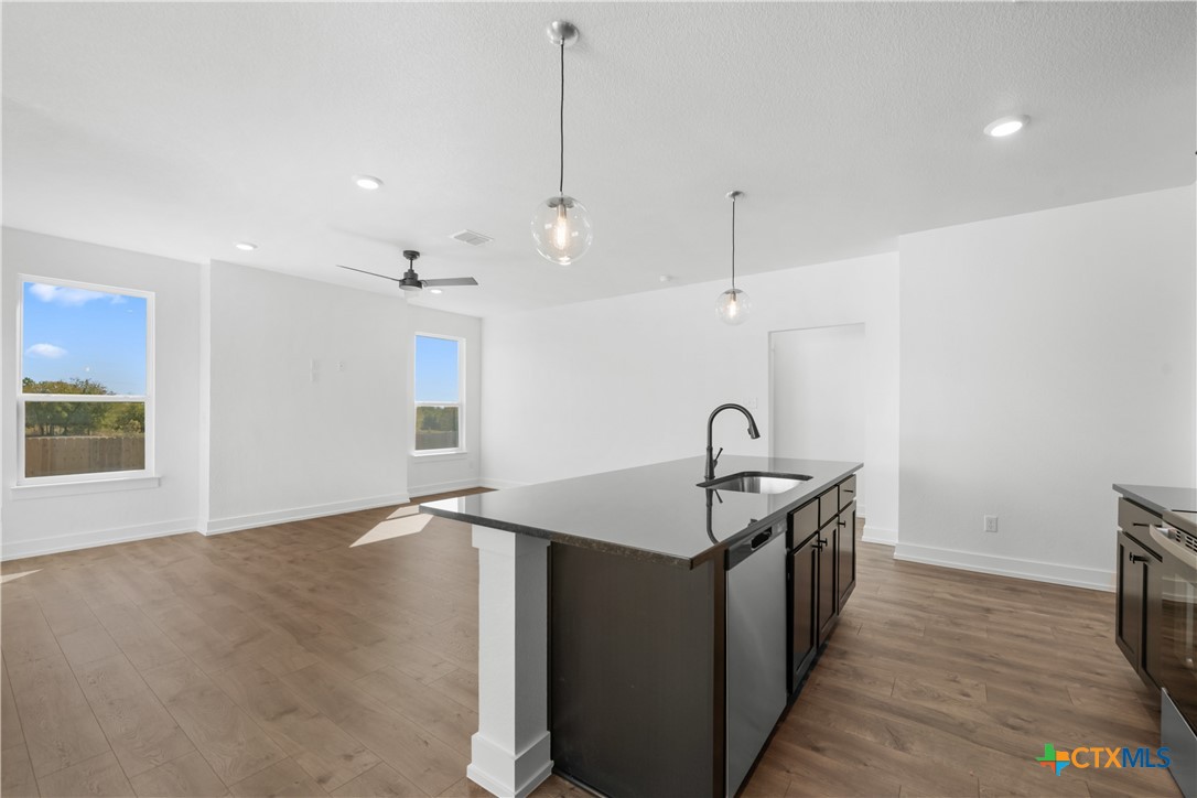 1803 Bear Grass Rdg Road Temple, TX 76501 - Photo 5 of 16 a kitchen with stainless steel appliances granite countertop a sink a stove and a wooden floor