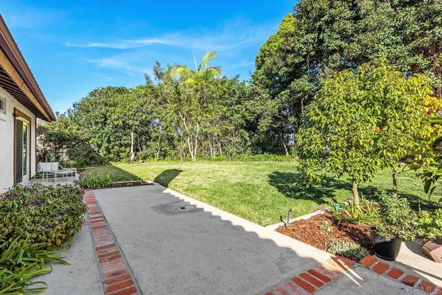 a view of a garden with an outdoor space