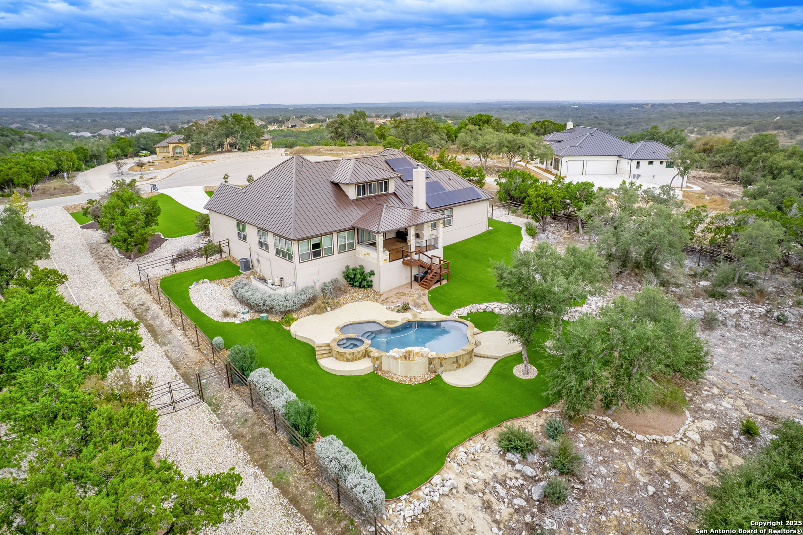 632 Carson Ridge New Braunfels, TX 78132 - Photo 54 of 57 an aerial view of a house with a garden
