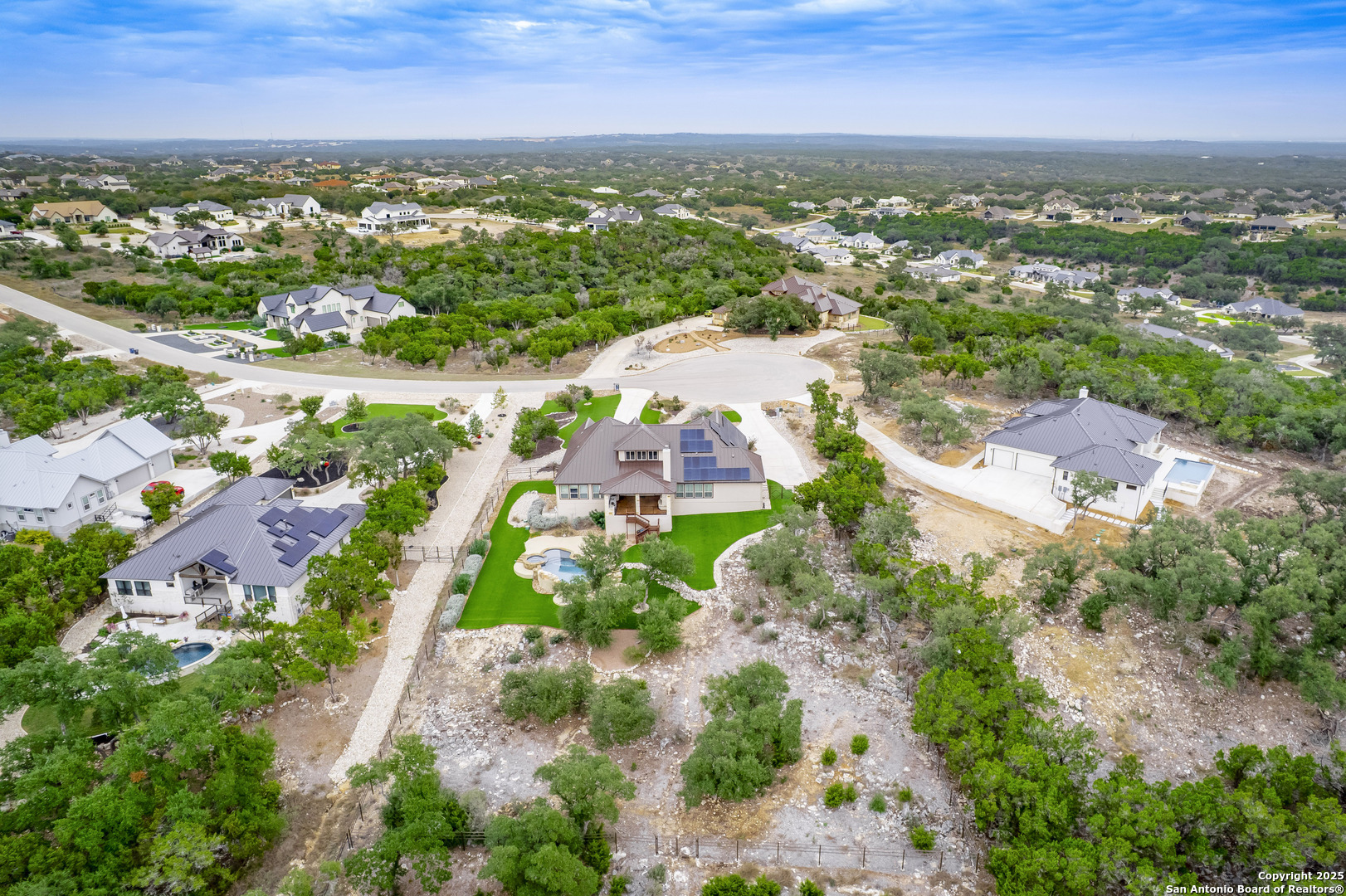 632 Carson Ridge New Braunfels, TX 78132 - Photo 56 of 57 an aerial view of residential houses with outdoor space