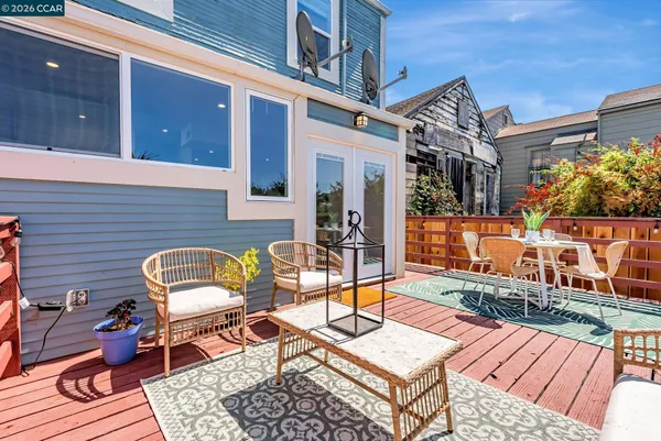 a building outdoor space with patio furniture