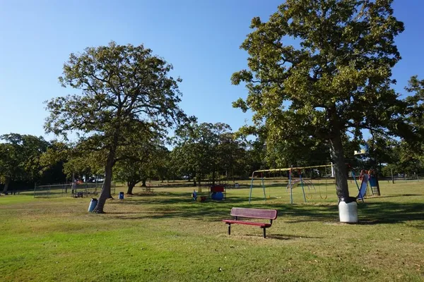 a park view with a bench
