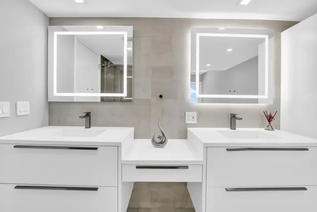 a bathroom with a mirror