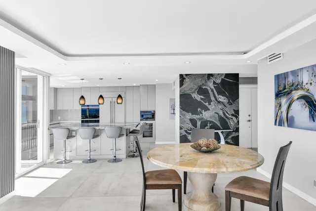 a view of a dining room and livingroom view