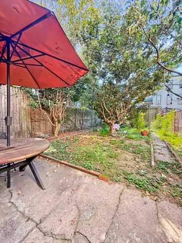 an outdoor space with furniture