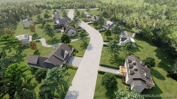 an aerial view of a house with outdoor space and street view