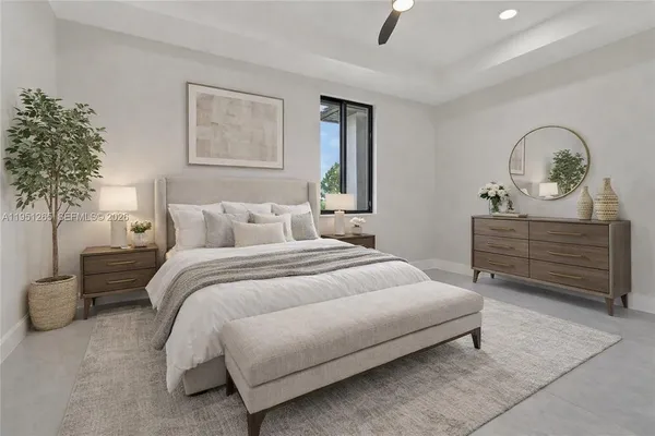 a bedroom with a bed and a dresser