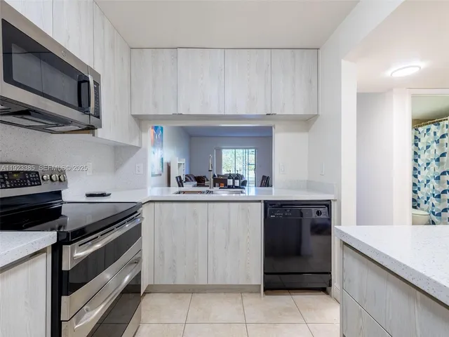 a kitchen with stainless steel appliances granite countertop a stove and a microwave