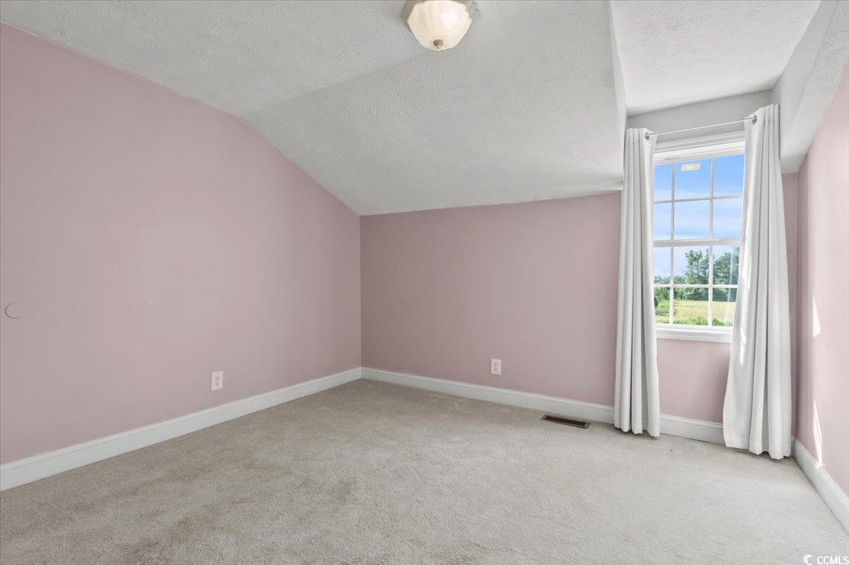 148 High Hill Road Lake View, SC 29563 - Photo 35 of 40 Bonus room with light colored carpet, a textured ceiling, and lofted ceiling