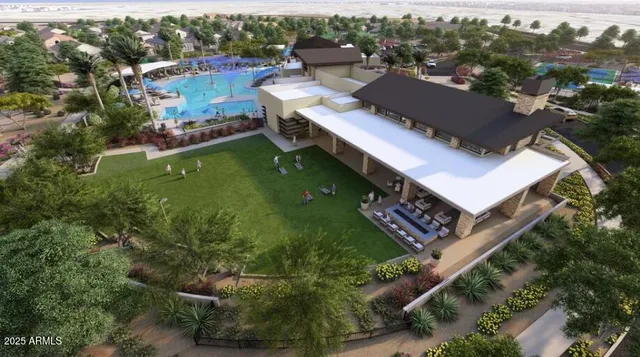 a outdoor space with tables and chairs