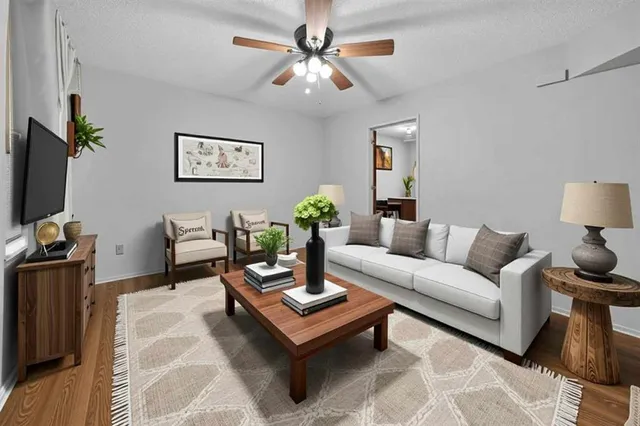 a living room with furniture