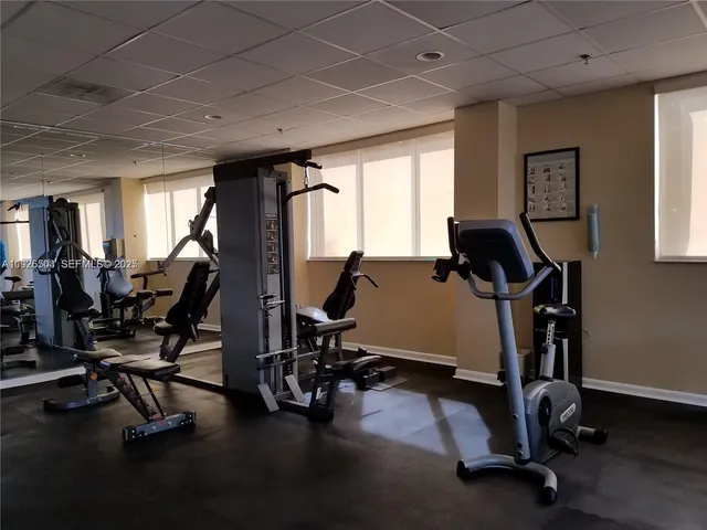 a view of a room with gym equipment