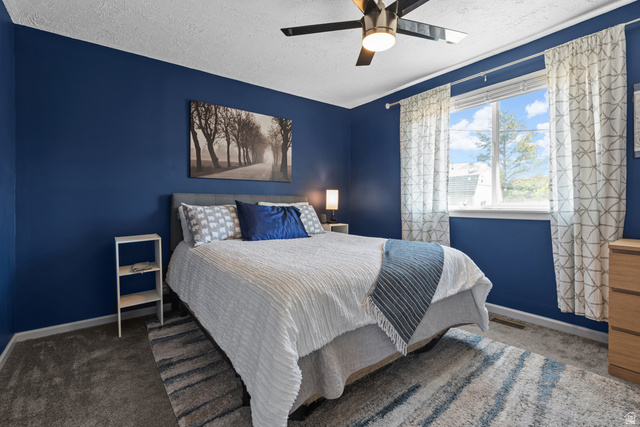 3951 Brixton Road Salt Lake City, UT 84129 - Photo 13 of 22 Bedroom featuring a double-pane window, flush-mount ceiling fan, and blue painted walls
