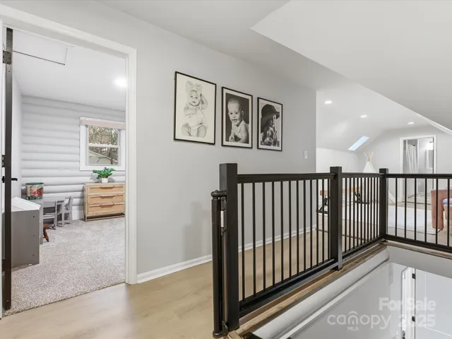 a view of a hallway with workspace