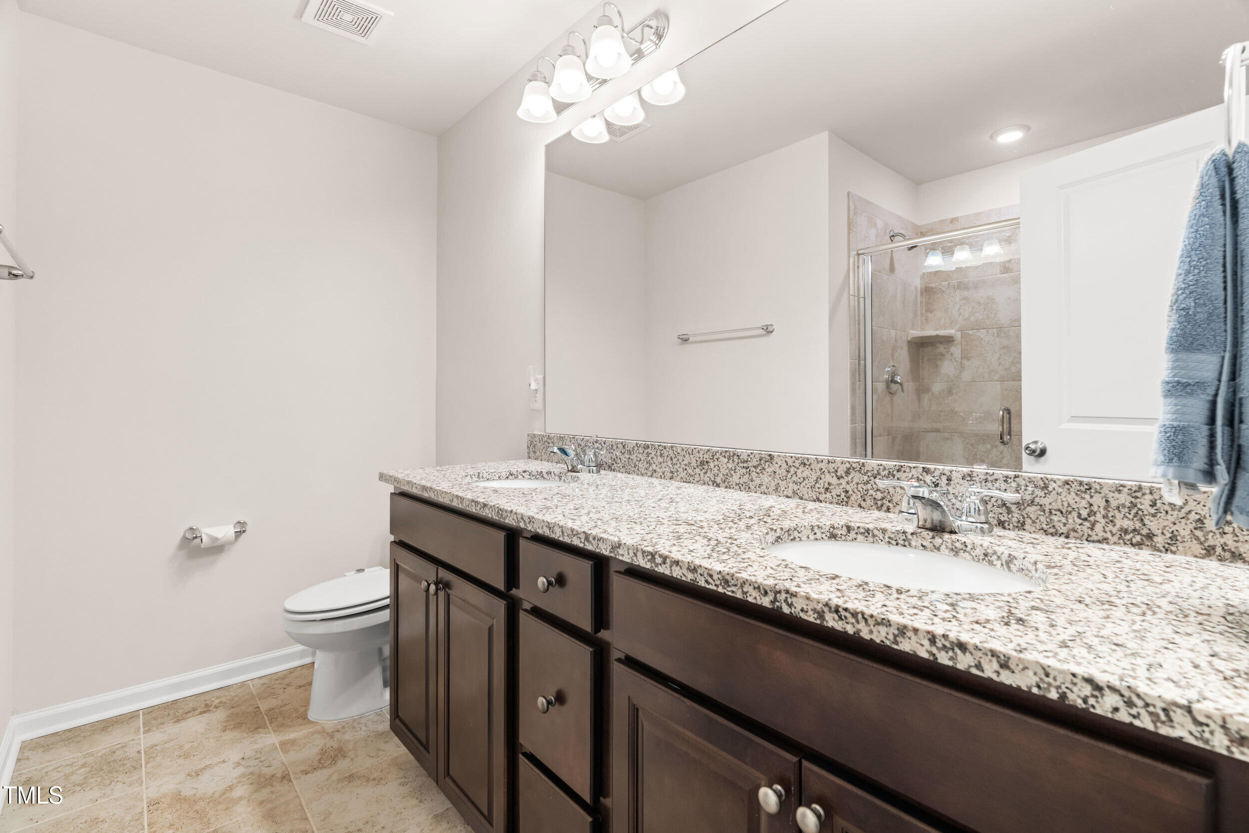 113 Lafferty Street Durham, NC 27703 - Photo 21 of 39 a bathroom with a granite countertop sink a toilet and a mirror