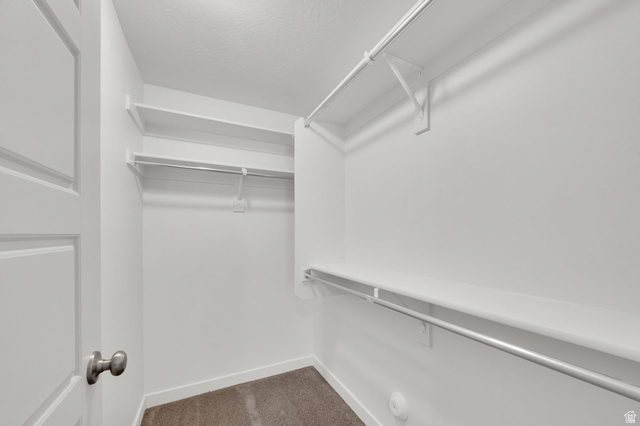 6120 North Sheps Ridge Road Eagle Mountain, UT 84005 - Photo 17 of 43 Walk-in closet featuring white walls, white shelving, and chrome hanging rods