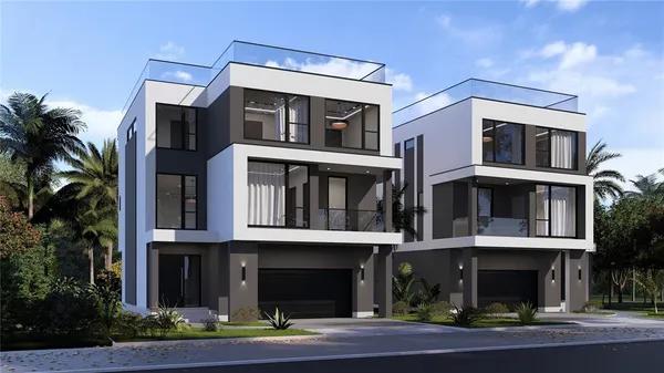 a front view of residential houses