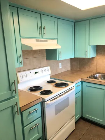 a kitchen with a stove and a sink