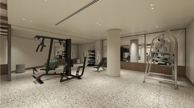 a picture of a park with a large window and a refrigerator