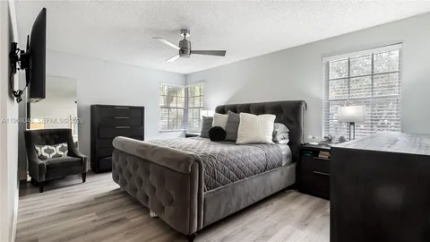 a bed room with a bed and a television