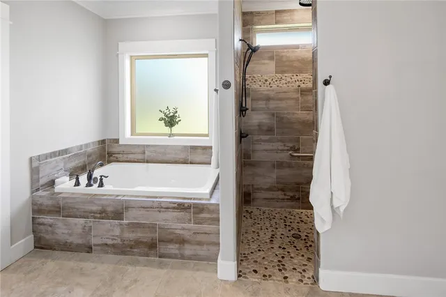a bathroom with a bathtub
