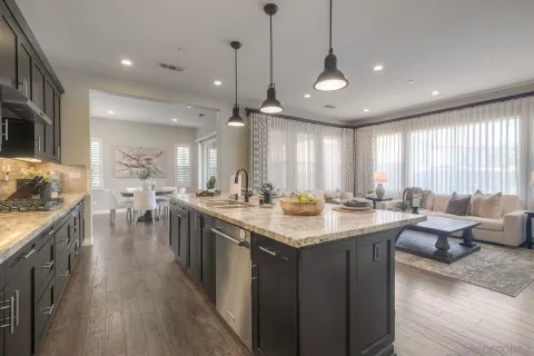 a kitchen with lots of counter top space