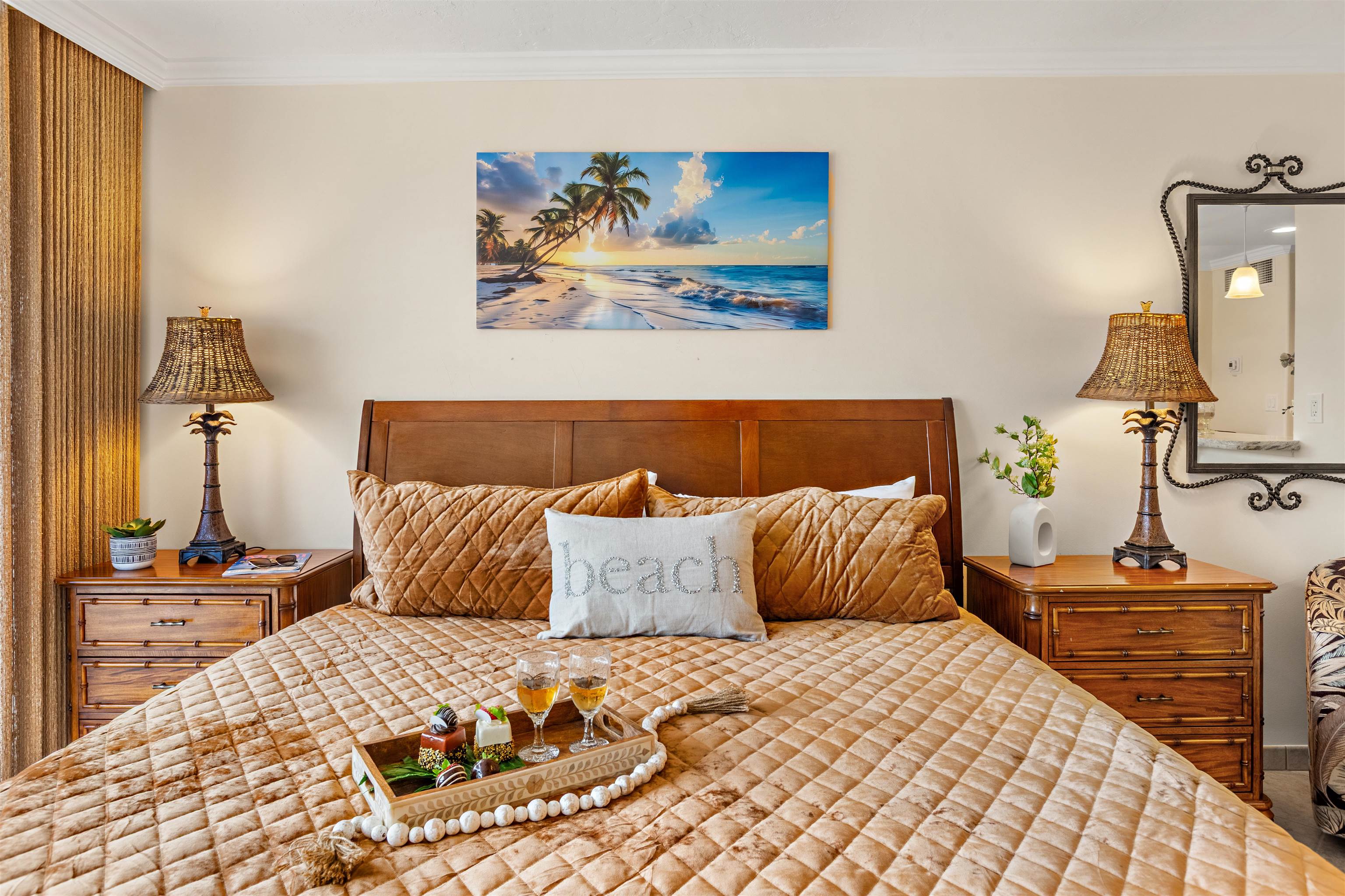 475 Front Street, Unit 430 Lahaina, HI 96761 - Photo 8 of 19 a bedroom with a bed and wooden floor